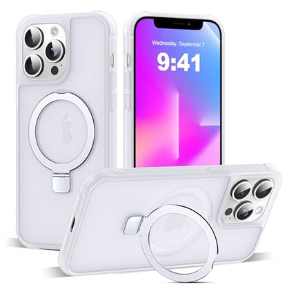 SKYLMW Compatible with iPhone 13 Pro Case with Stand,Translucent | iPhone 13 Pro Phone Case 6.1",Magnetic Ring Stand,Compatible with MagSafe,Military-Grade Protection,Great Grip Feeling - color: Translucent, size: Iphone 13 Pro