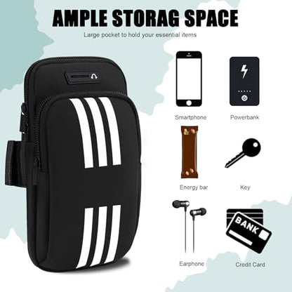 Phone Holder for Running Armband Cell Phone Holder iPhone 17 16 15 14 13 12 11 Pro Max Xs 16e Xr X Plus Galaxy Ultra Note Carrier Bag,Gym Workout Exercise Sports Arm Bands Sleeve Pouch Black - color: 04-Black