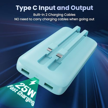 Portable Charger PowerBank 40,800mAh with Built-in Cables,25W PD Fast Charging +QC 4.0 Quick Phone Charging Power Bank, Travel Essential Charger Battery Pack for iPhone 17/16/15 Android Galaxy etc - color: Green