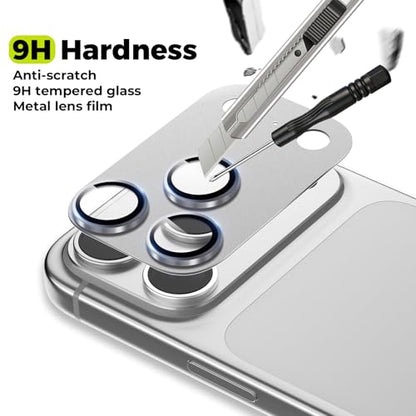 2-Pack for iPhone 17 Pro Camera Lens Protector - [Not Easy to Break] [Strong Adsorption] [Case-Friendly] Metal Aluminum Alloy Tempered Glass Rear Camera Screen Protector - Silver - size: 17 Pro Silver