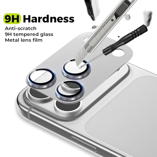 2-Pack for iPhone 17 Pro Camera Lens Protector - [Not Easy to Break] [Strong Adsorption] [Case-Friendly] Metal Aluminum Alloy Tempered Glass Rear Camera Screen Protector - Silver - size: 17 Pro Silver