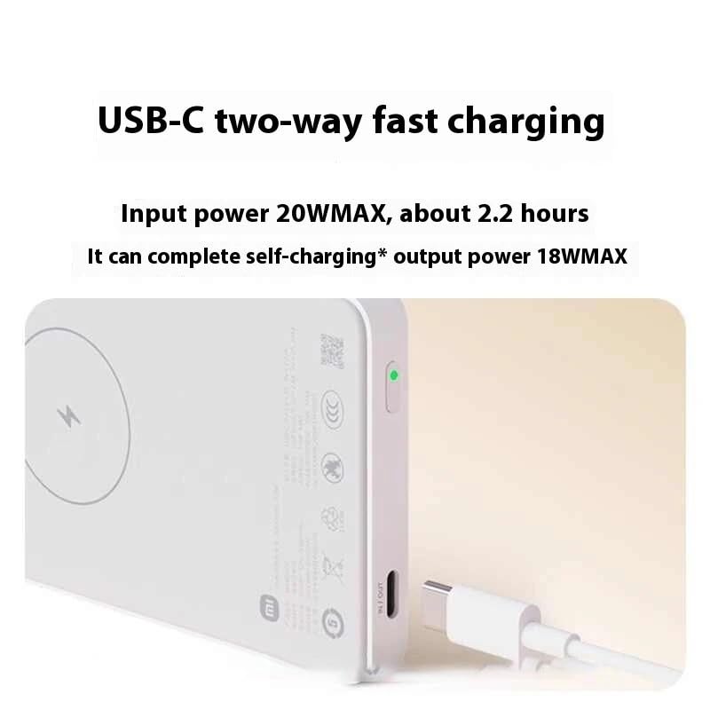 XIAOMI Magnetic Power Bank 5000mAh, 12mm Slim Portable Wired & Wireless Charger with 18W PD Fast Charging, Durable Mag-Safe Battery Pack for iPhone, Sumsung and Other Smart Phones - style: 5000mah Slim & Magnetic & Wireless