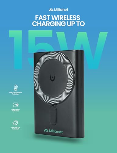 Magnetic Power Bank with Built-in Stand for iPhone | 10000mAh MagSafe-Compatible Wireless Charger, 15W Fast Charging, USB-C PD, 3-in-1 Cable