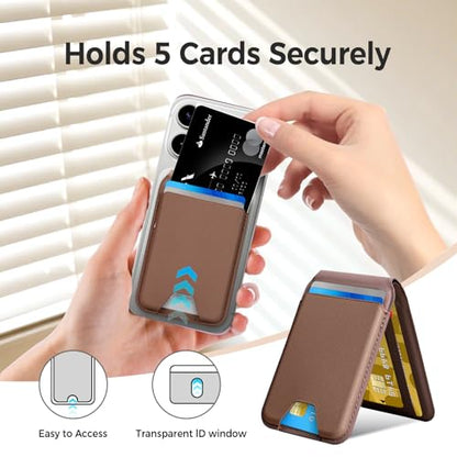 for MagSafe Wallet，Leather Magnetic Wallet for Phone with Adjustable Stand，5 Magnetic Credit Card Holder RFID Blocking for iPhone 17 16 15 14 13 12 Pro Max Air Series Cases (Slim-Coffee) - color: Slim-Coffee