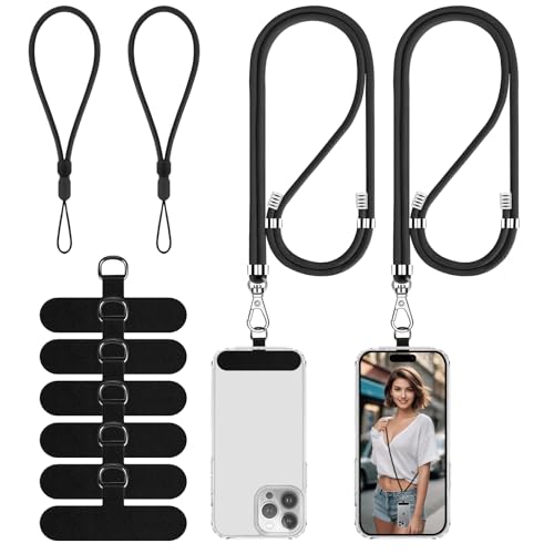 Cell Phone Lanyard, 2 Phone Crossbody Lanyard, 2 Wrist Phone Strap and 6 Connectors Compatible with Most Phones - color: Black Black