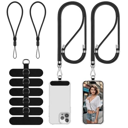 Cell Phone Lanyard, 2 Phone Crossbody Lanyard, 2 Wrist Phone Strap and 6 Connectors Compatible with Most Phones - color: Black Black