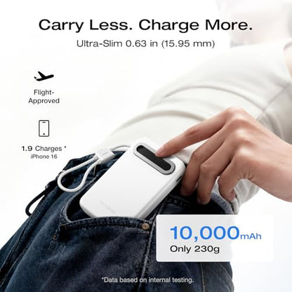 EF ECOFLOW Rapid Mag Power Bank, Qi2.2 25W MagSafe-Compatible Portable Charger, 10,000mAh Magnetic Power Charger with Built-in USB-C Cable and Foldable Stand, for iPhone 17/16/15 - color: White