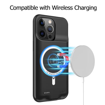 Battery Case for iPhone 15 Pro Max, 12000mAh High Capacity Smart Portable Charger Case Rechargeable Battery Pack Charging Case with Wireless Charging Compatible with iPhone 15 Pro Max (6.7 inch)-Black - size: iPhone 15 Pro Max (6.7 inch)