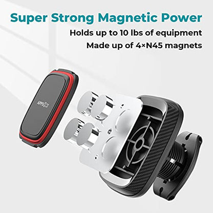 APPS2Car Magnetic Phone Holder for Car, Dashboard Windshield Phone Holder Mount with Flexible Arm & Built-in Strong Magnets, Suction Cup Phone Holder for Car Compatible with All Smartphones - color: Black