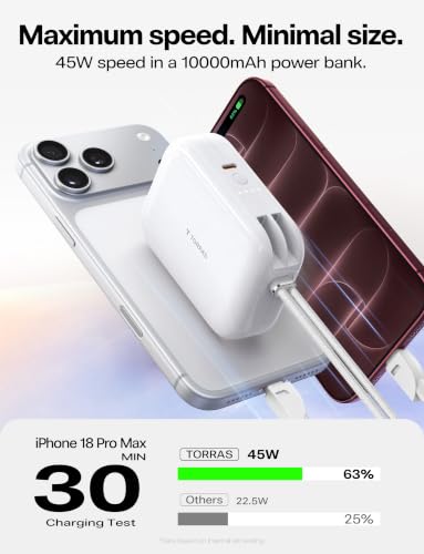 TORRAS Mini Power Bank for iPhone 18 Pro Max, 45W 10000mAh Portable Charger - color: WHITE