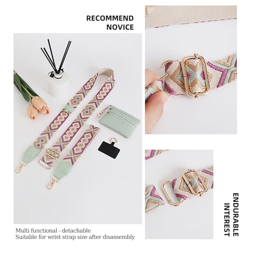 Phone Strap with Zippered Pouch, Clip and Go Strap for Phone with Wallet Crossbody, Adjustable Crossbody Phone Strap-3 - color: Bow Pink