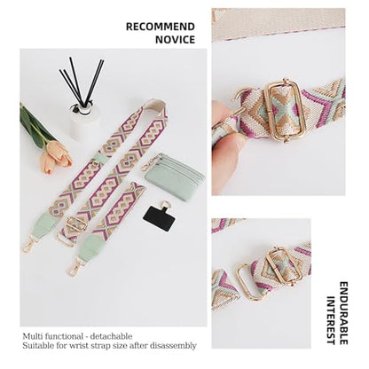 Phone Strap with Zippered Pouch, Clip and Go Strap for Phone with Wallet Crossbody, Adjustable Crossbody Phone Strap-3 - color: Bohemian Black Green