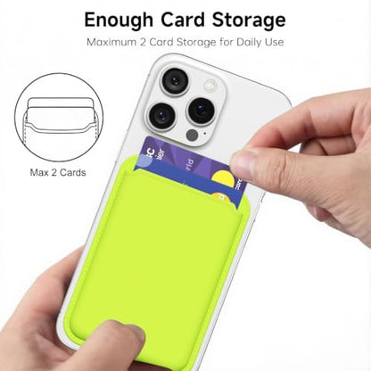 oakxco Magnetic Phone Wallet Stick On, Secure Phone Card Holder Silicone Compatible with Magsafe, Adhesive Pocket Sleeve ID Credit Card, Slim Thin Card Case, Compatible with iPhone Samsung, Neon Green - color: Neon Green