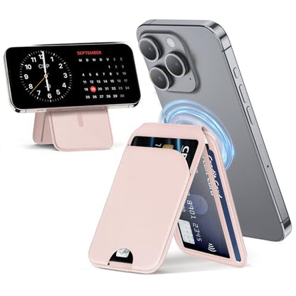 QYQBOON Mag-Safe Wallet for Women Strongest Magnetic Lightweight Phone Wallet Stand Adjustable Leather Card Holder for iPhone 17/16/15/14/13/12 Series, Not for iPhone 13/12 Mini (Pink) - color: Pink