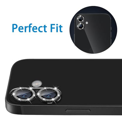 Designed for iPhone 16 and 16 Plus Camera Lens Protector, Bling Glitter Diamond Lens Cover 9H Tempered Glass Camera Cover Anti Scratch Shockproof Screen Protector - color: Black Glitter