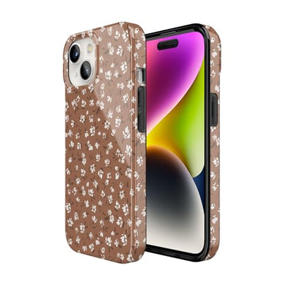 Casely iPhone 15 Plus Case | Mocha Meadow | Tiny Flowers | Compatible with MagSafe | Classic Ultra Slim Design - color: Mocha Meadow | Tiny Flowers