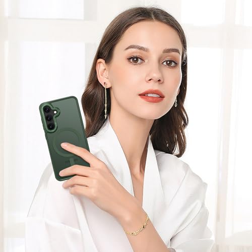 BENTOBEN Magnetic for Samsung Galaxy S24 Plus Case [Compatible with Magsafe] Translucent Matte Slim Thin Shockproof Anti-Yellow Women Men Protective Phone Cover for Samsung S24 Plus 6.7", Dark Green - color: Forest Green