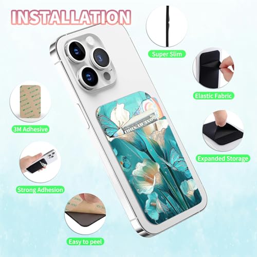 Phone Credit Card Holder Stick on, Cell Phone Pocket Self Adhesive Stretchy Stick on Wallet ID Credit Card Case Pouch Sleeve with Flap for All Smartphones, Blue Lily - color: Blue Lily