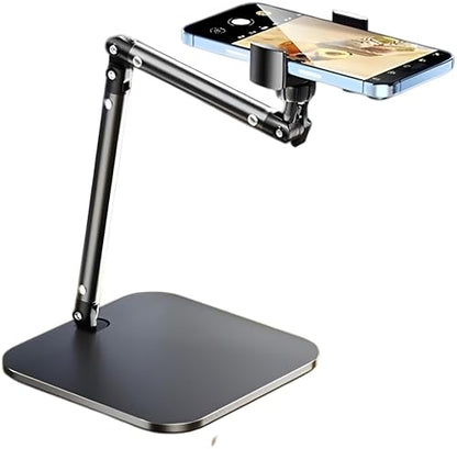 Adjustable Overhead Articulating Arm Phone Stand for Desk, Black Metal