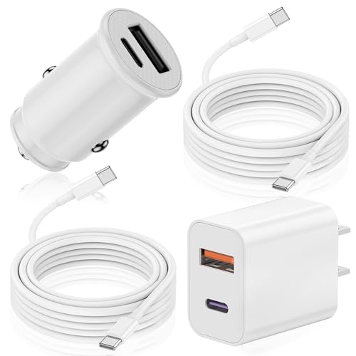 Rapid Car Charger for iPhone 15, 27W 2-Port USB C&A Car Charger with 20W Wall Charger, 2-Pack 6Ft USB-C to USB-C Cables, Fast Charging for iPhone 15/15 Plus/15 Pro/15 Pro Max/iPad Pro Air Mini White