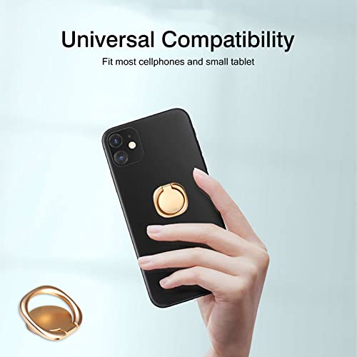 [2 Pack] Matte Rounded Edges Cell Phone Ring Holder Stand,360 Degree Rotation and 180 Degree Adjustable Finger Ring Kickstand with Frosted Metal Phone Grip (Gold)