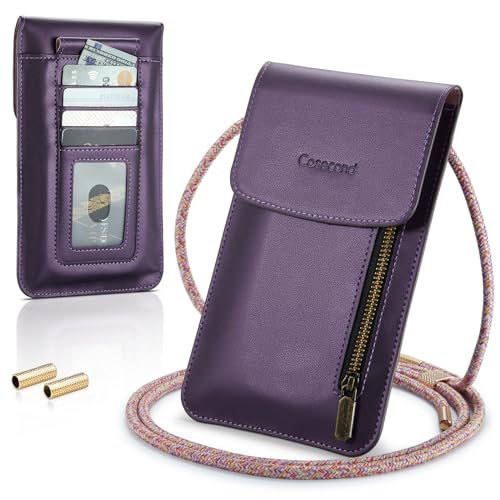 Small Crossbody Bag Cell Phone Purse for Women Men Leather Mini Shoulder Bag Wallet Case with Card Holder Slot Lanyard for All Smartphones iPhone 15 14 11 Samsung Google Moto up to 7.5" Puple - color: Puple 1
