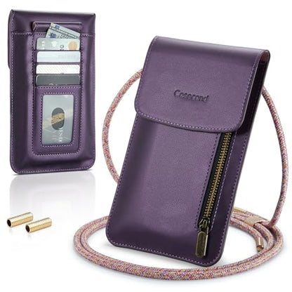 Small Crossbody Bag Cell Phone Purse for Women Men Leather Mini Shoulder Bag Wallet Case with Card Holder Slot Lanyard for All Smartphones iPhone 15 14 11 Samsung Google Moto up to 7.5" Puple - color: Puple 1