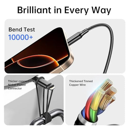 Travel Essentials Multi USB Charging Cable 3A, (2Pack 6.6FT) Charging Cable - color: 6.6FT/2M Sliver+Black