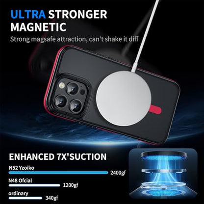 Strong Magnetic case for iPhone 16 Pro [10Ft Military-Grade Protection] Compatible with fit MagSafe Shockproof Slim Thin Cover 6.3 inch 16 Pro Phone case, Red Bumper - color: A6-Red Bumper, size: iPhone 16 Pro(6.3")