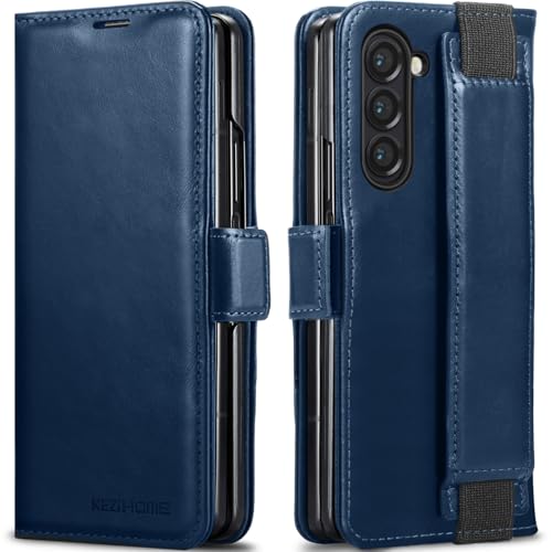 KEZiHOME Genuine Leather Wallet Case for Samsung Galaxy Z Fold 6 Blue - color: Blue, size: Galaxy Z Fold 6 Case