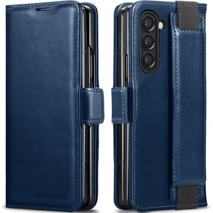 KEZiHOME Genuine Leather Wallet Case for Samsung Galaxy Z Fold 6 Blue - color: Blue, size: Galaxy Z Fold 6 Case