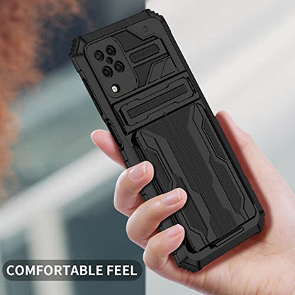 for Samsung Galaxy A12 Wallet Case with Card Holder, Black | Detachable Card Holder, Built-in Kickstand, with Screen Protectors, Military Grade, Full Body Shockproof - size: for Galaxy A12 - 6.5''