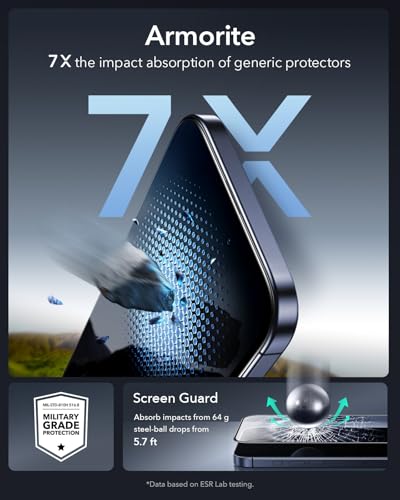 ESR 3 Pack for iPhone 17 Pro Screen Protector, Armorite | 7X Impact Absorption, 9H+ Tempered Glass, Easy One-Pull Installation, Full-Coverage Protection, UltraFit Tray, Bubble-Free - size: iPhone 17 Pro 6.3 inch