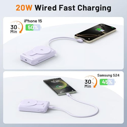 MagSafe Portable Charger 10000mAh PD 20W Fast Charging Magnetic Power Bank - color: Purple