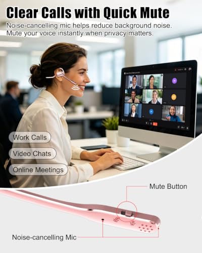 Wireless Headset with Noise Cancelling Mic, Bluetooth V5.4 Headphones-Pink - color: Pink