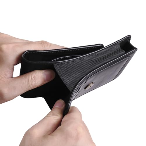 Cell phone Waist Bag with Belt Clip Leather, Vertical Cell Phone Belt Pouch for Men's, Smartphone Waist Holder Wallet Hiking Travel Carrying Case Belt Holster Pack with Card Slot Carabiner Hook - color: Black, size: 6.5 INCH