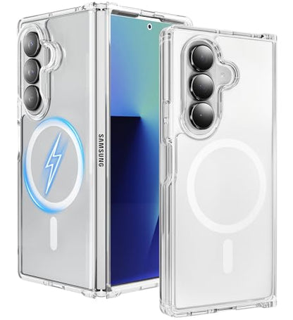 One Piece Design Clear Magnetic Case for Galaxy Z Fold 7, Ultra Slim Fit | Fit for MagSafe, Anti Yellow, Shockproof Transparent Back Integrated Bumper Wireless Charging Phone Case Cover - color: Clear for Z Fold 7
