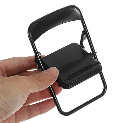 STOBOK 12Pcs Mini Folding Chair Phone Stand, Black Foldable Cell Phone Holder for Desk, Hands-Free Portable Desktop Stand Cute Decor for Smartphone & Tablet - size: 12.5 x 6.5 x 5.4 cm (1:12 Scale)