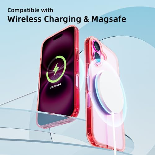 Mobnano for iPhone 16 Case, Protective Shockproof Bumpers [Not Yellowing] Anti-Scratch Transparent Slim Hard PC Back Soft TPU Frame Cover for Men Women - Red - color: Red