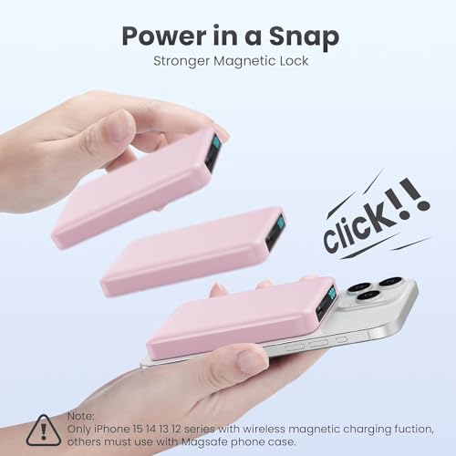 Magnetic Portable Charger 10800mah for Magsafe Battery Pack, Wireless Power Bank with USB C in&out PD Fast Charging,Travel Essential Phone Battery Charger For iPhone 17/16/15/14/13/12 Series-Pink - color: Pink