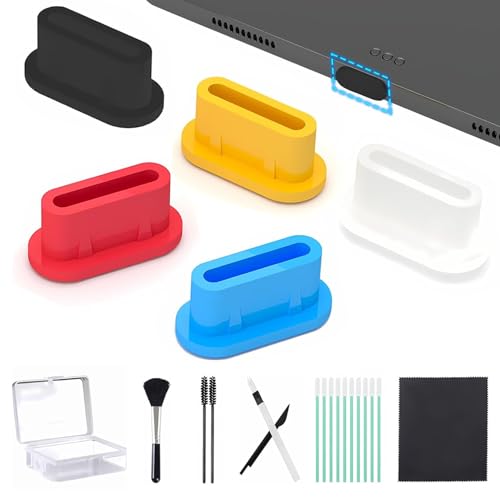 25 PCS 5 Colors USB-C Dust Plugs,Silicone Type-C Port Cover,Charging Port Protector with Cleaning Kit,Compatible with Smartphones,Tablets and Type-C Devices