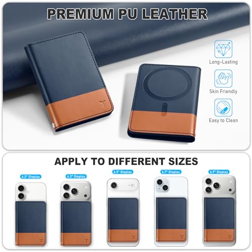 TUCCH for Magsafe Wallet, 6 Card Slots with RFID Blocking, Blue & Brown | for iPhone 17/17e/16/15/14/13/12 Pro/Pro Max/Plus, Clear ID Window, Magnetic Phone Wallet, PU Leather - color: Blue & Brown