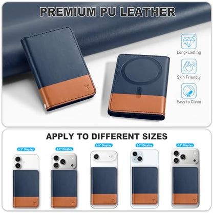 TUCCH for Magsafe Wallet, 6 Card Slots with RFID Blocking, Blue & Brown | for iPhone 17/17e/16/15/14/13/12 Pro/Pro Max/Plus, Clear ID Window, Magnetic Phone Wallet, PU Leather - color: Blue & Brown