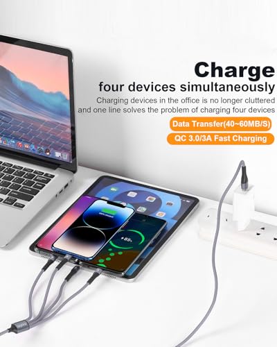 SIQIWO Multi USB C Cable Fast Charging 4FT/2 Pack, 4 in 1 Charger Cord - color: Gray
