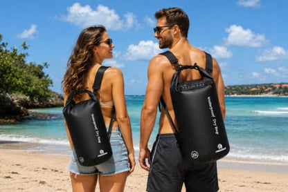 Freegrace Waterproof Dry Bag with Double Zip-Lock, Phone Case & Waist Pouch | 5L Black, Submersible 500D Tarpaulin, Adjustable Crossbody Strap, Floating Gear For Kayaking, Boating, Swimming, Scuba Diving - color: Black, size: 5L, style: Without Window