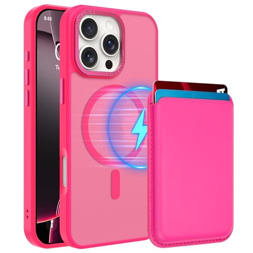 Magnetic Designed for iPhone 16 Pro Max Case 6.9" 2024, Hot Pink | [Compatible with Magsafe] [with Wallet & Card Holder] [Military Drop Protection] Slim Translucent Matte Phone Case - color: Hot Pink, size: iPhone 16 Pro Max