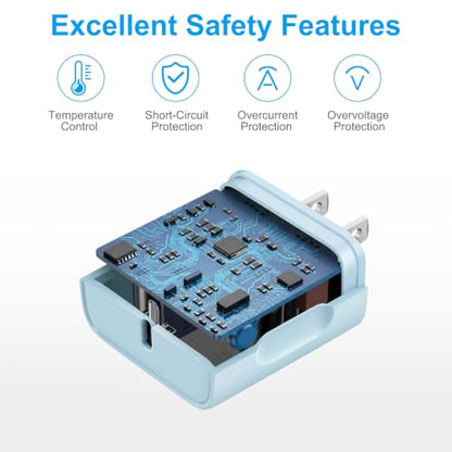 iPhone 17 16 15 Charger Fast Charging 6FT - 20W USB C Charger Block - color: Blue, size: 6FT