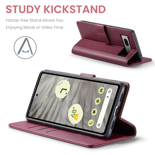 FLIPALM Wallet Case for Google Pixel 8a, Red | Card Holder, RFID Blocking, PU Leather Folio Flip, Kickstand, Protective Shockproof Cover - color: Red