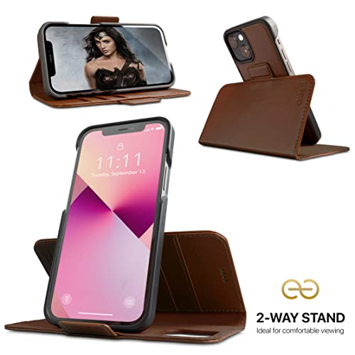 Dreem Vegan Leather Magnetic Detachable Wallet Case for iPhone 13 | Built-in Phone Stand, RFID Blocking Card Holder Flip Cover, MagSafe Compatible, Gift Box [Fibonacci: Chocolate] - color: Chocolate, size: iPhone 13