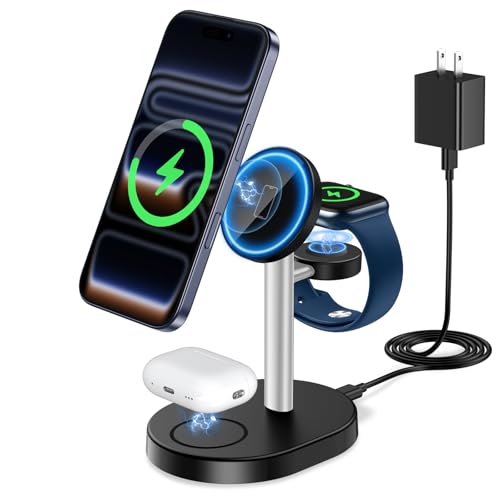 Mag-Safe Charger 3 in 1 Charging Station for iPhone Apple Watch AirPods - color: Gray&Black, size: 15W
